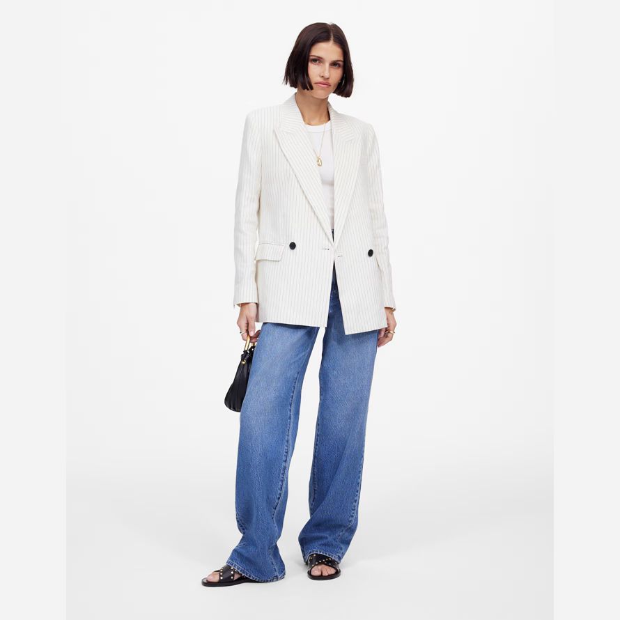 madewell décontracté À rayures en lin womens blazer blanc