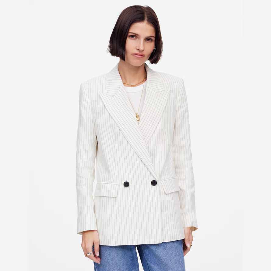 madewell décontracté À rayures en lin womens blazer blanc