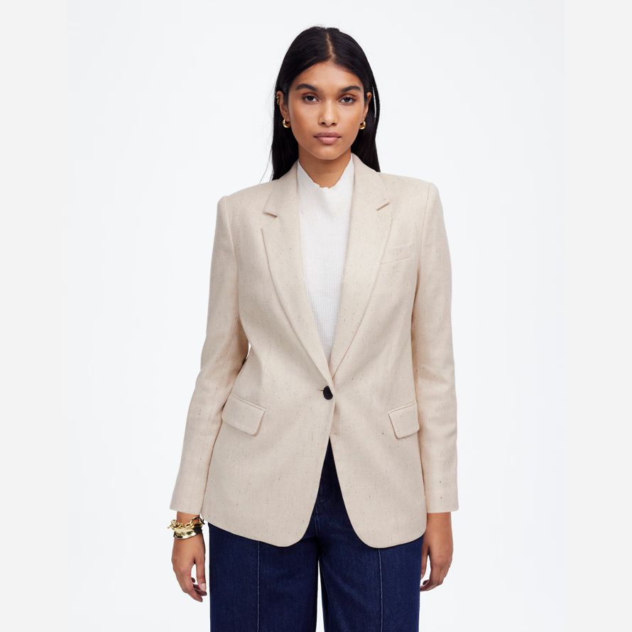 beige womens madewell la kline blazer