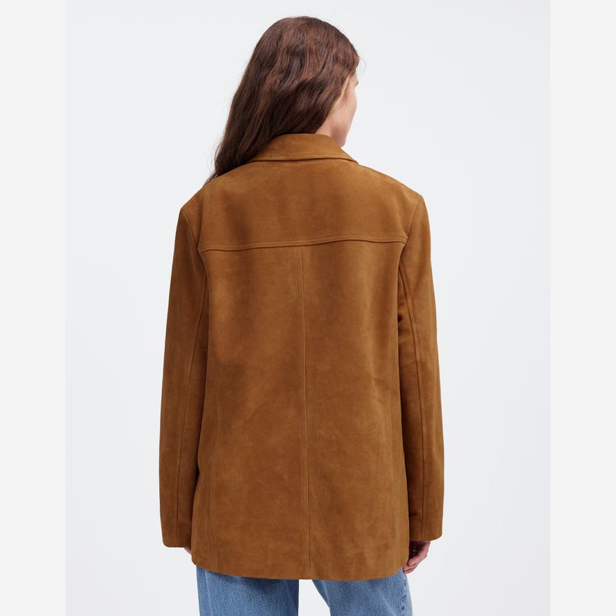 womens madewell longue corvée suede blazer marron