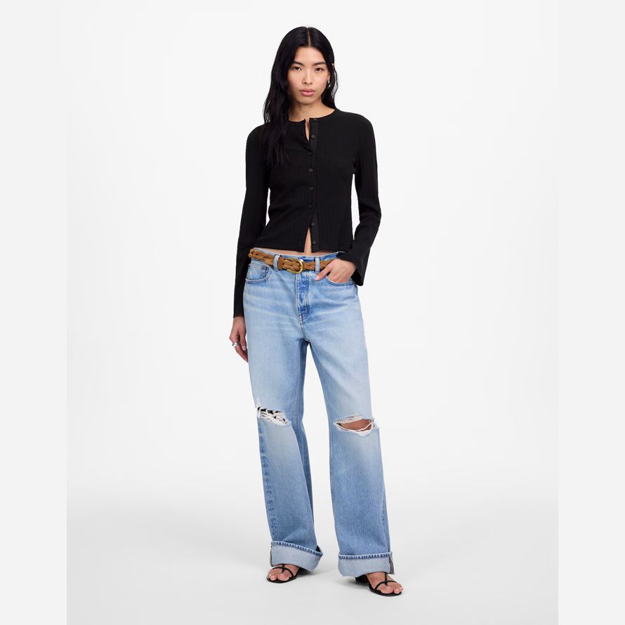 womens madewell coton Évasée-cardigan À manches noir