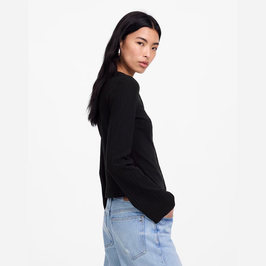 womens madewell coton Évasée-cardigan À manches noir