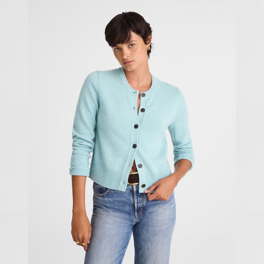 madewell cachemire bouton-face womens cardigan bleu clair
