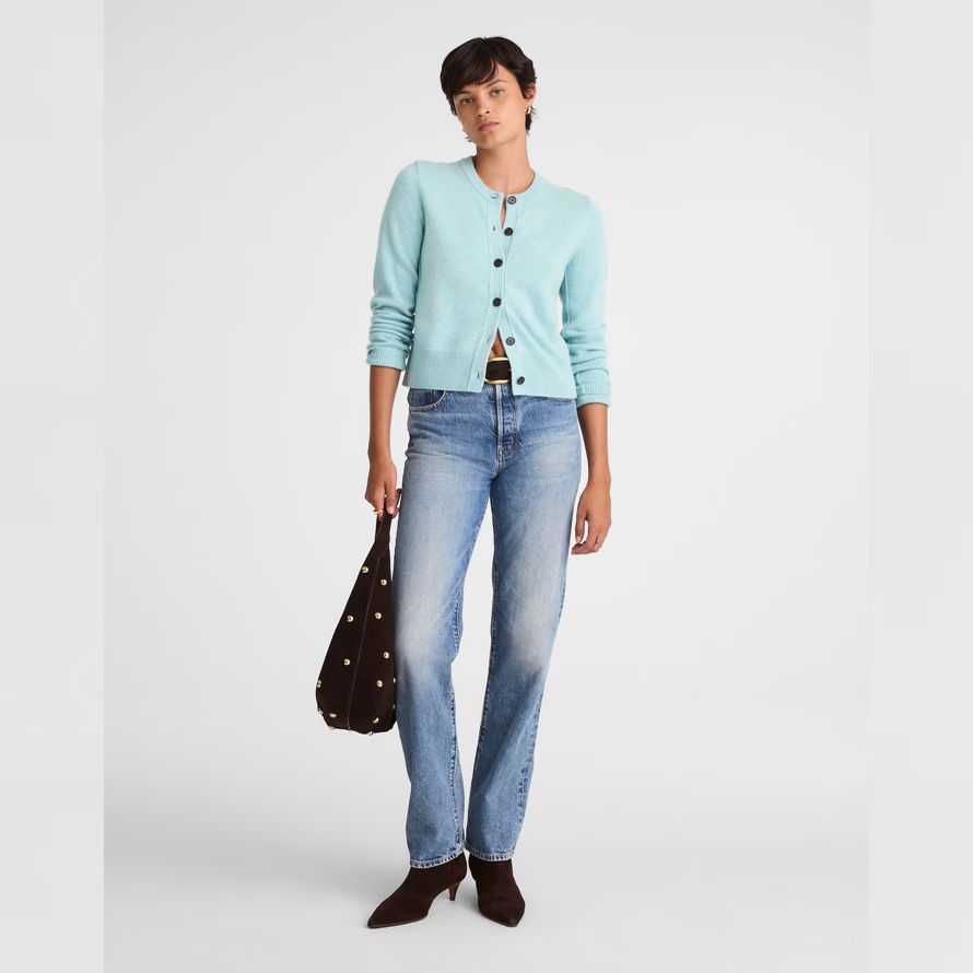 madewell cachemire bouton-face womens cardigan bleu clair