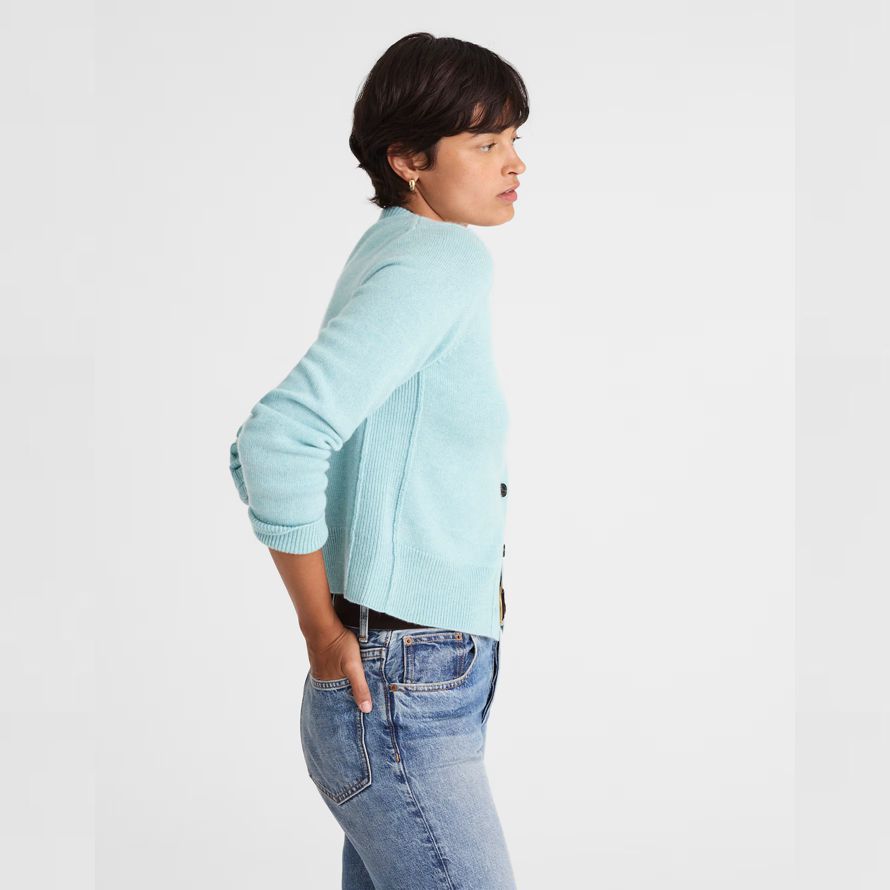 madewell cachemire bouton-face womens cardigan bleu clair