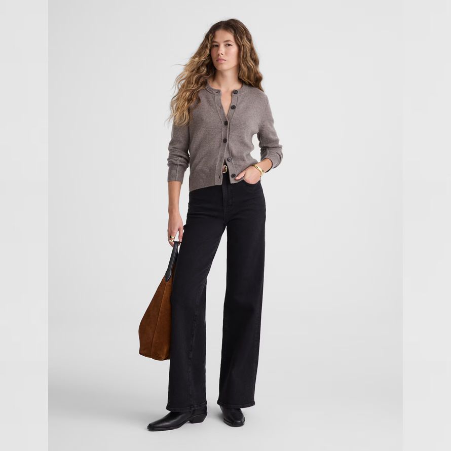 gris madewell cachemire bouton-face womens cardigan