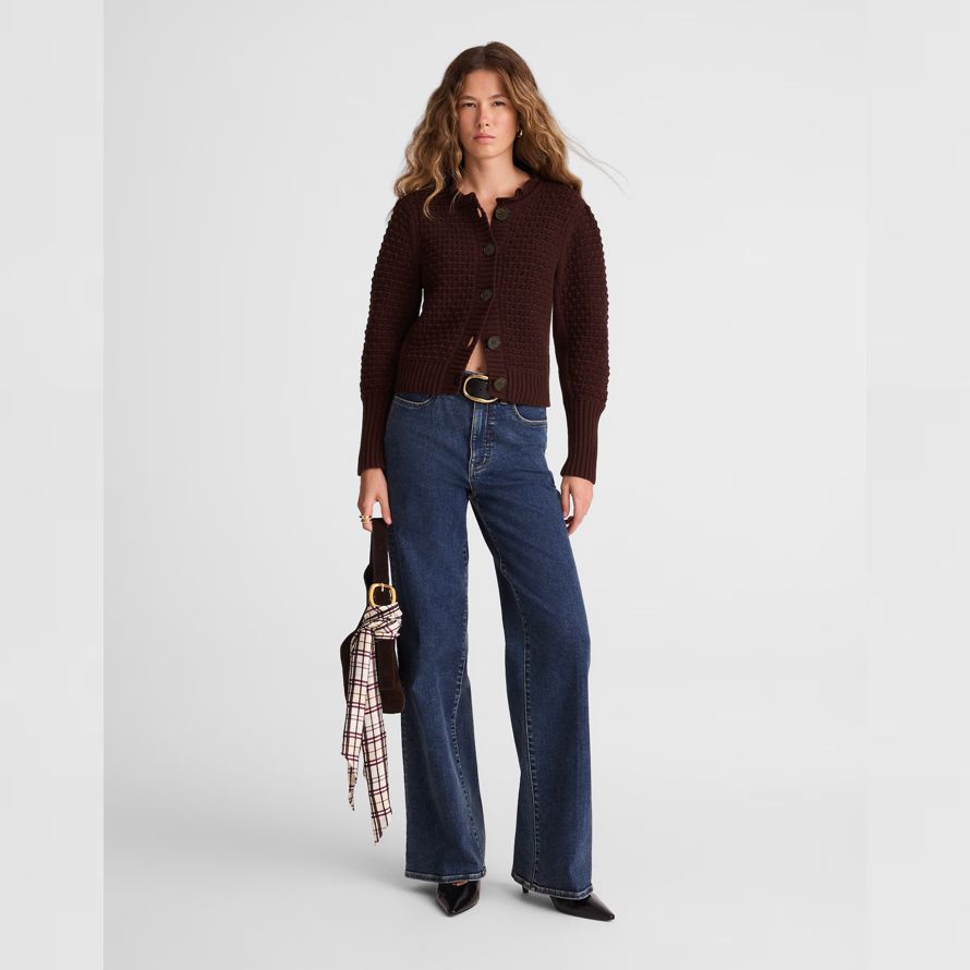 brun foncé madewell festonné en laine mérinos mélange womens cardigan
