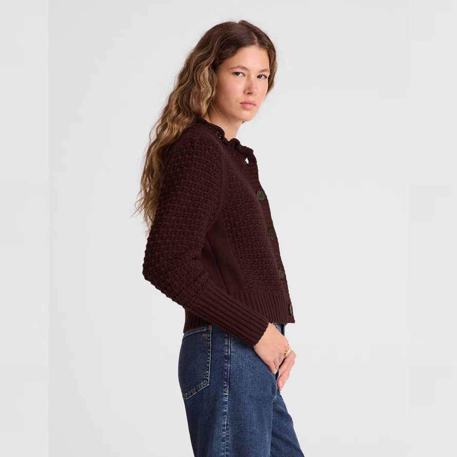 brun foncé madewell festonné en laine mérinos mélange womens cardigan