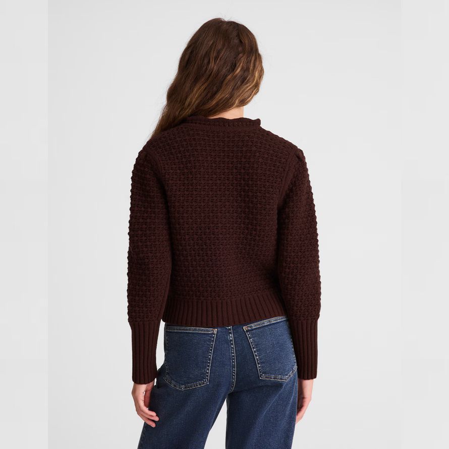 brun foncé madewell festonné en laine mérinos mélange womens cardigan