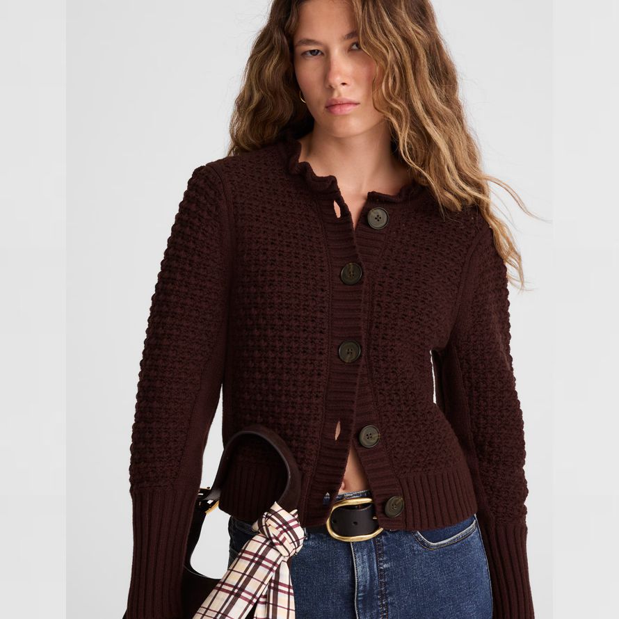 brun foncé madewell festonné en laine mérinos mélange womens cardigan