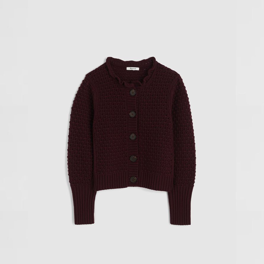 brun foncé madewell festonné en laine mérinos mélange womens cardigan