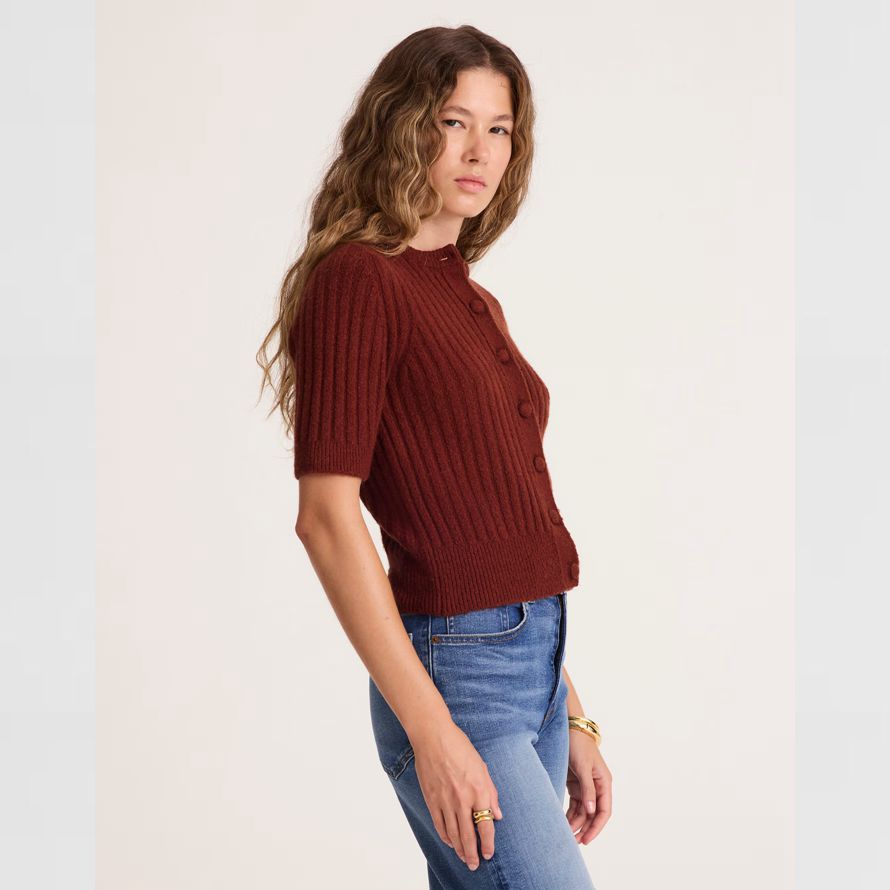 brun-rouge madewell souffle court À manches femmes cardigan