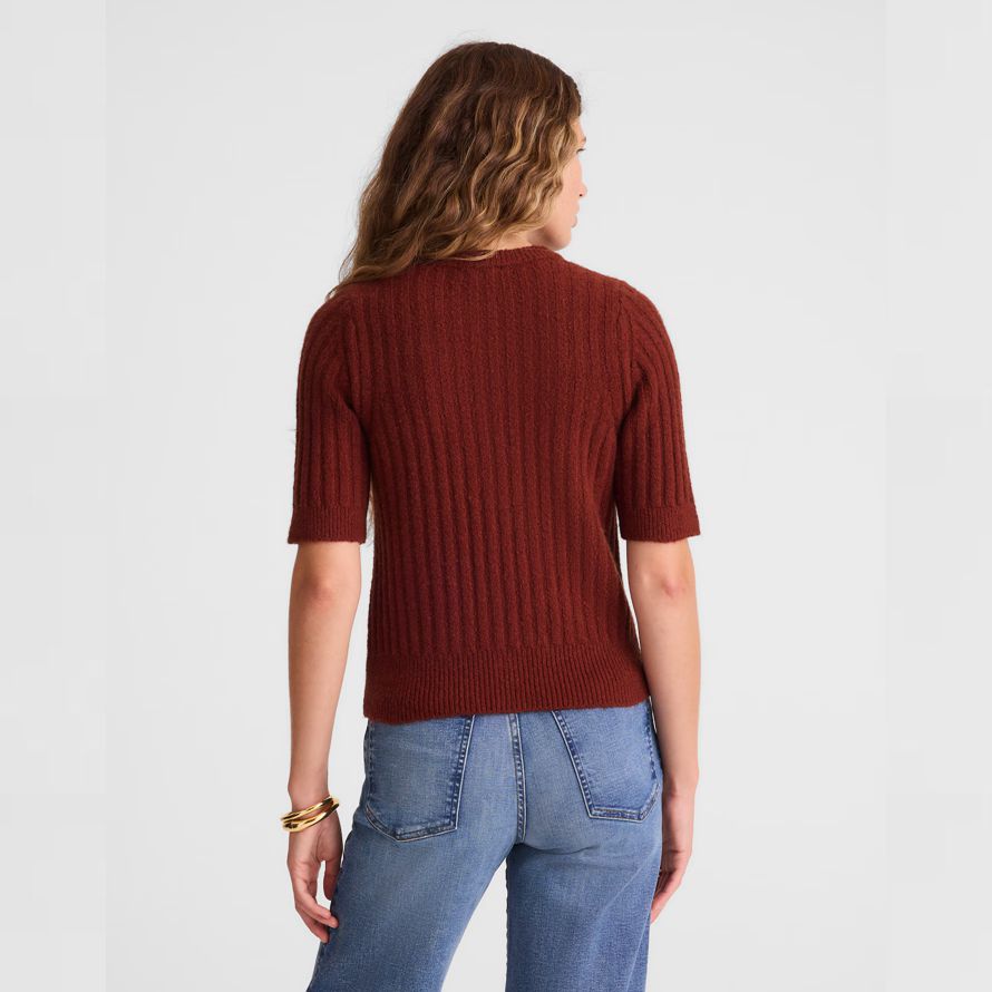 brun-rouge madewell souffle court À manches femmes cardigan
