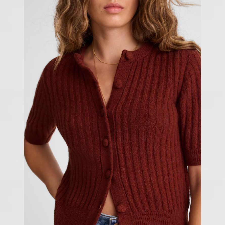 brun-rouge madewell souffle court À manches femmes cardigan