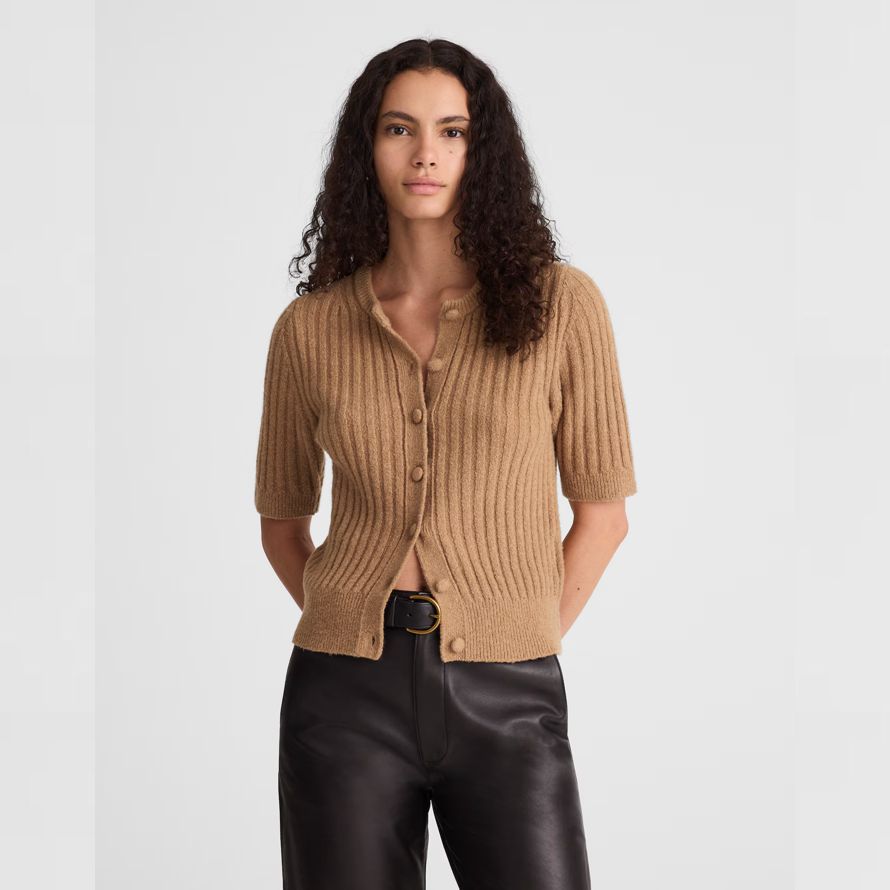 brun madewell souffle court À manches femmes cardigan