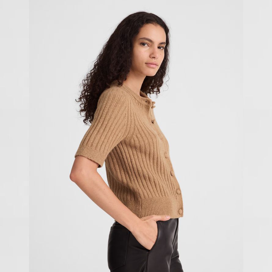 brun madewell souffle court À manches femmes cardigan