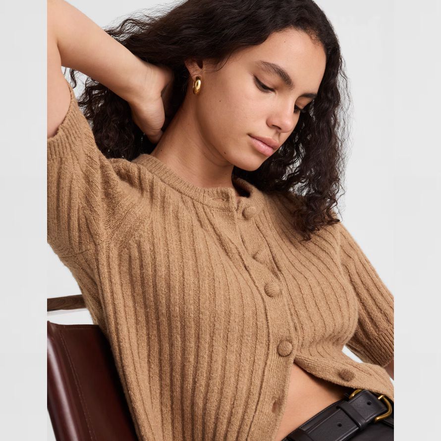 brun madewell souffle court À manches femmes cardigan