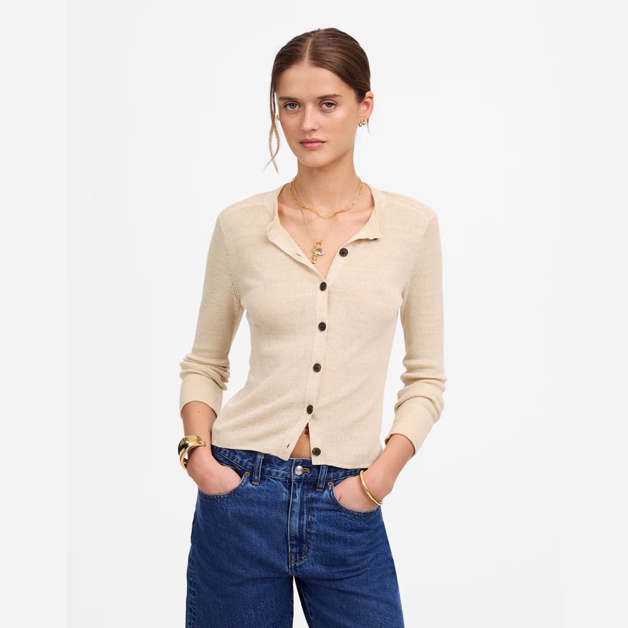 crème madewell linge-mélange crewneck womens cardigan