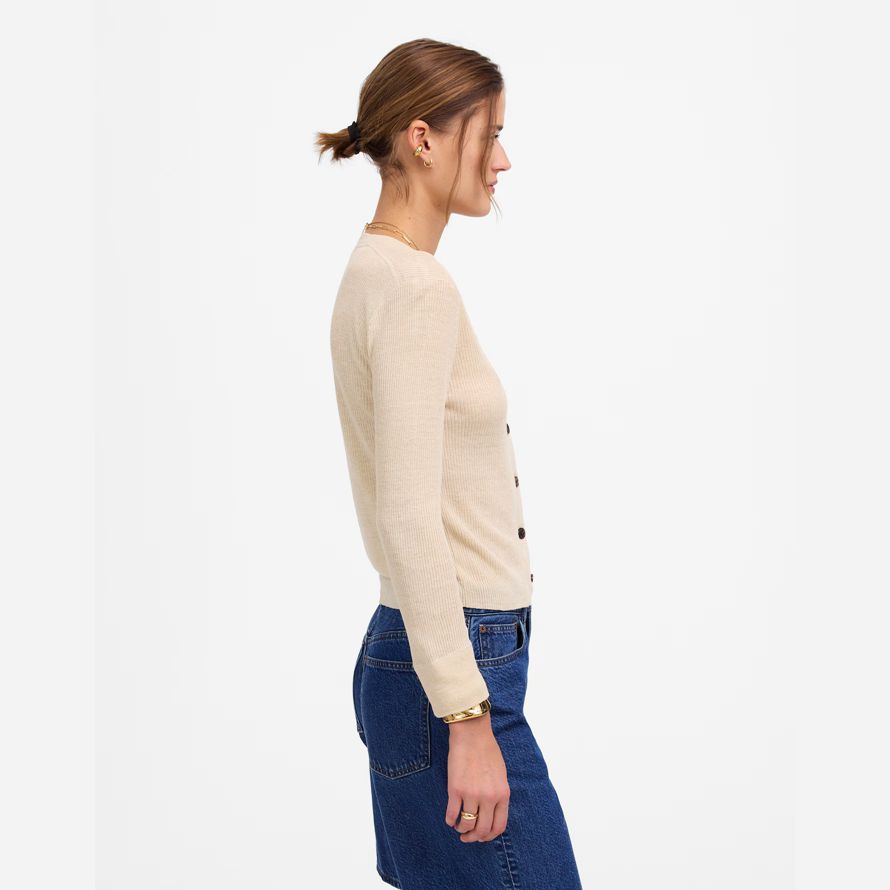 crème madewell linge-mélange crewneck womens cardigan