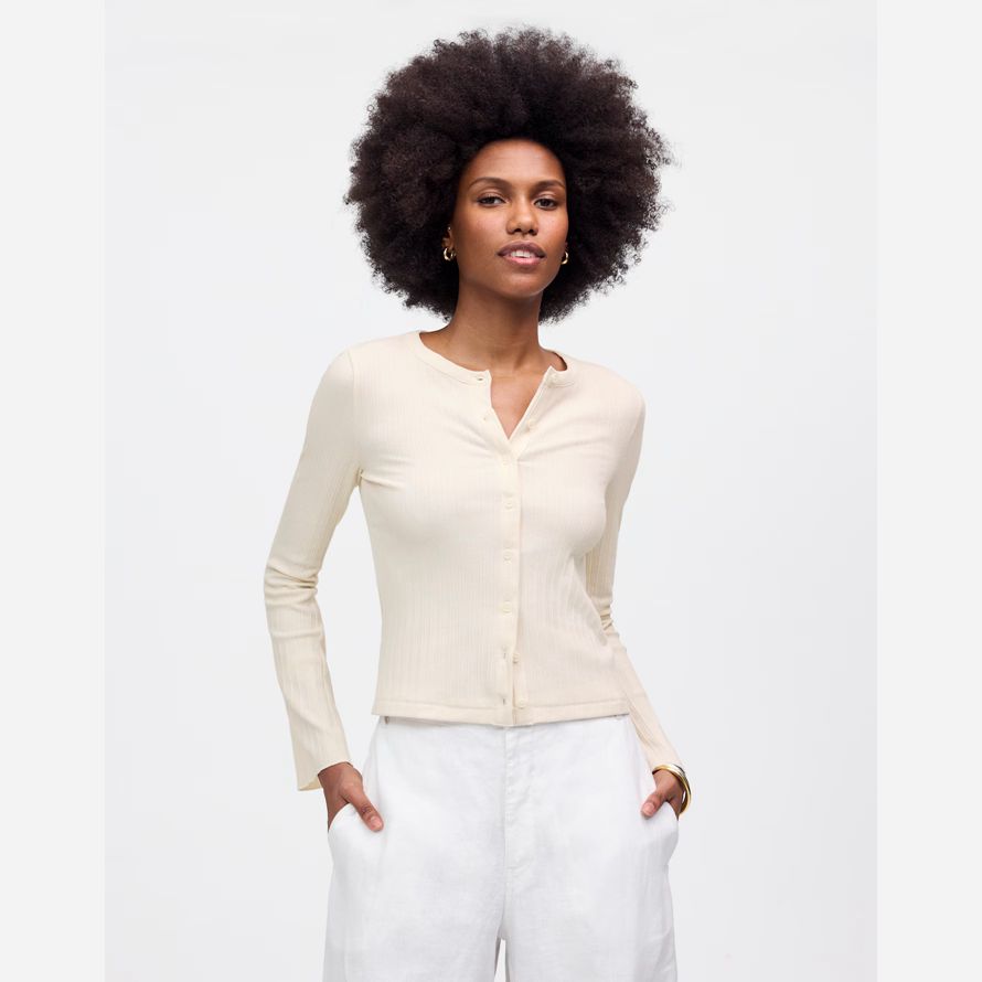 womens madewell coton Évasée-cardigan À manches de crème