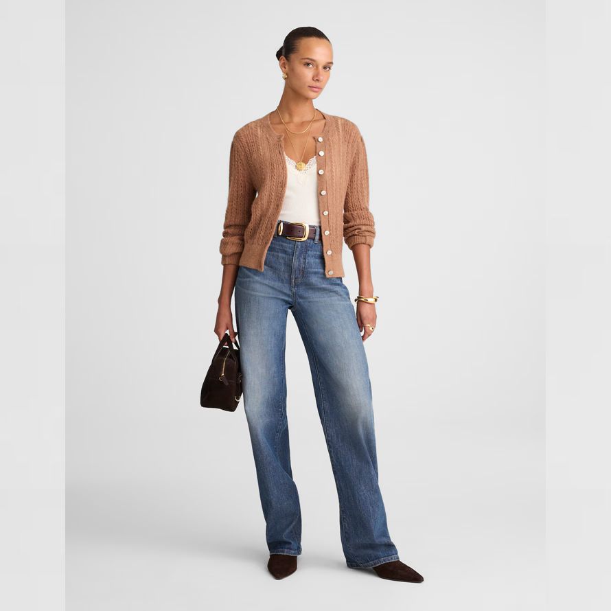 brun womens madewell pointelle-maille alpaga mélange cardigan