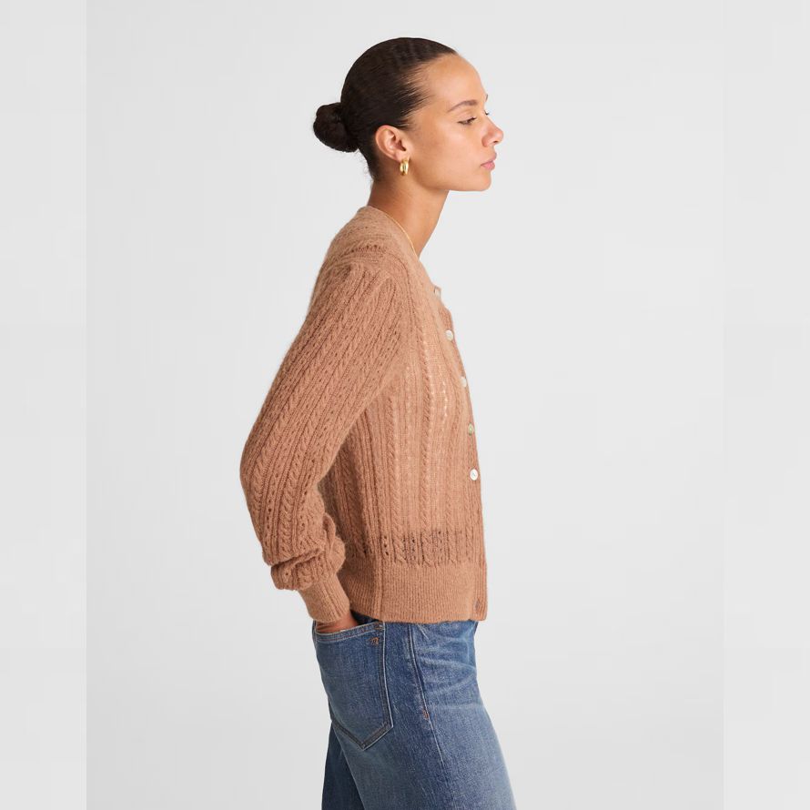 brun womens madewell pointelle-maille alpaga mélange cardigan