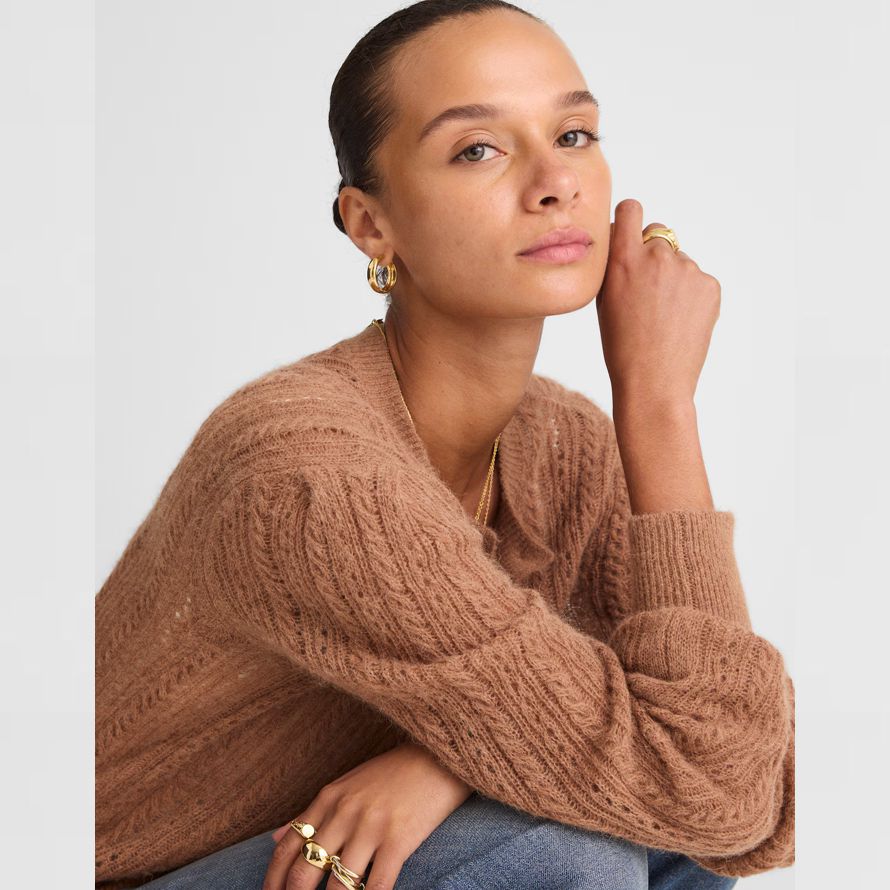 brun womens madewell pointelle-maille alpaga mélange cardigan