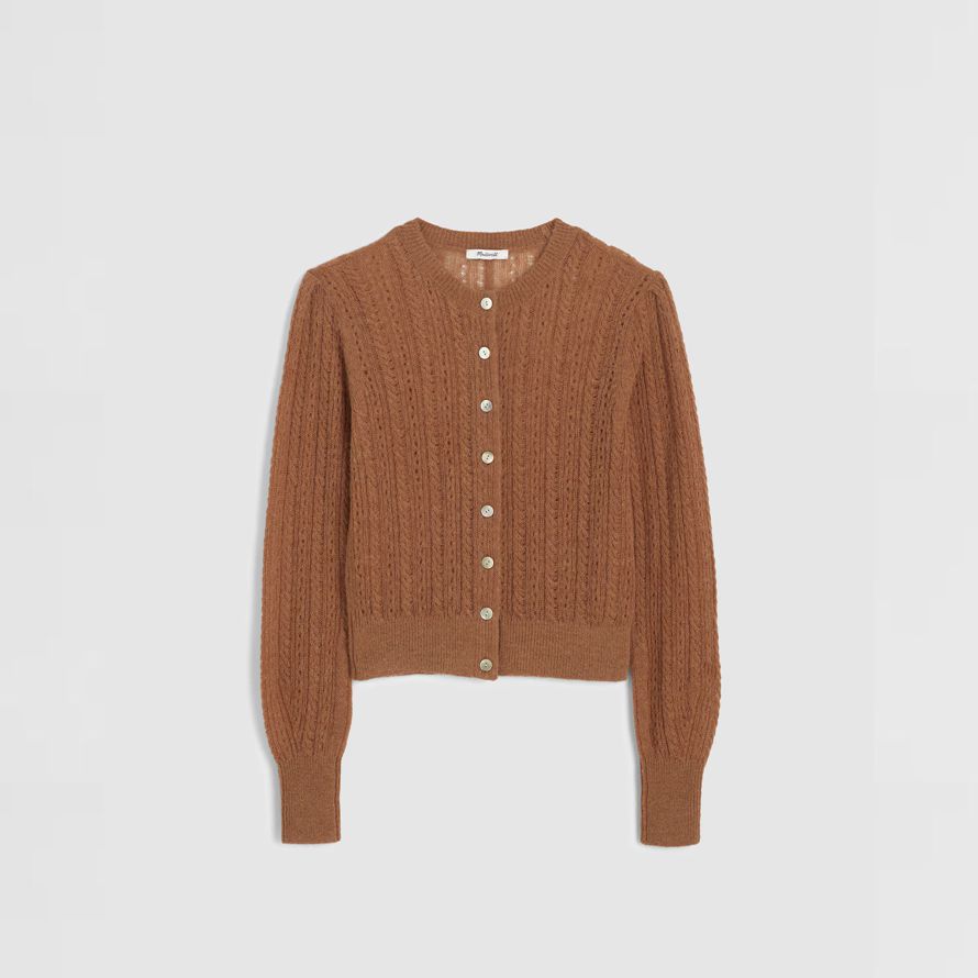 brun womens madewell pointelle-maille alpaga mélange cardigan