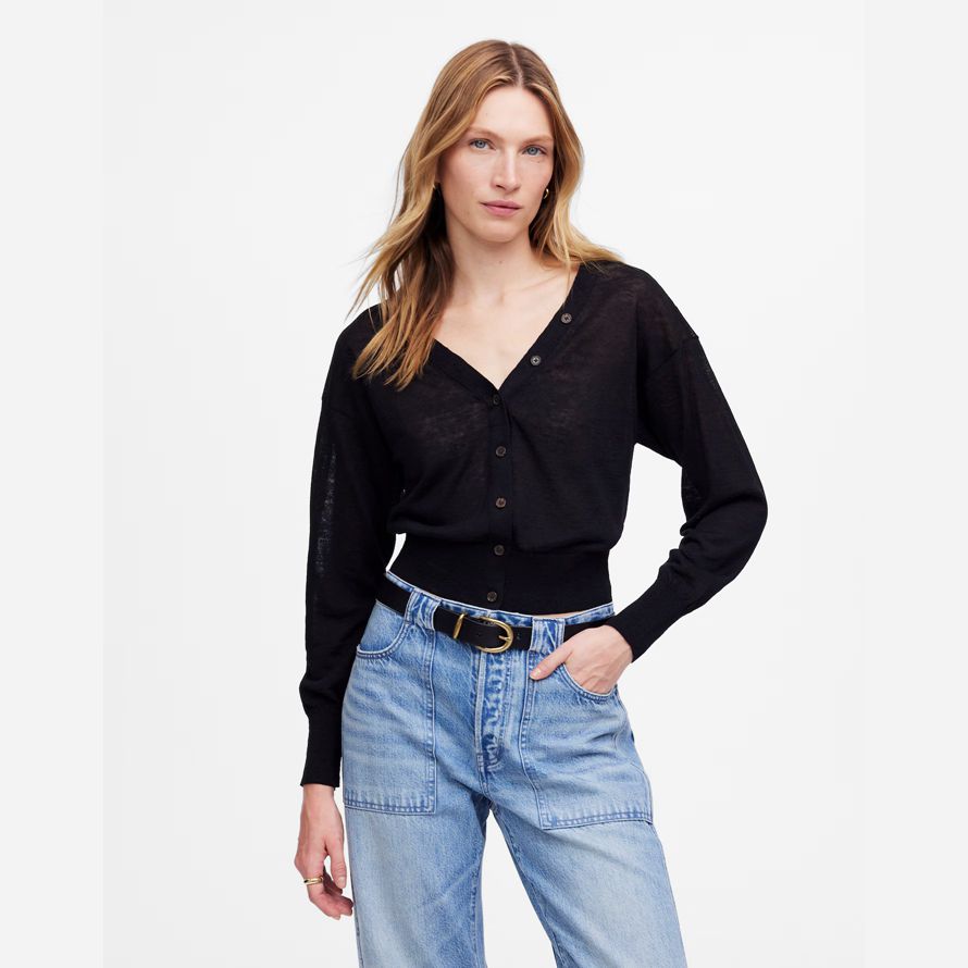 womens madewell linge de mélange de v-cou cardigan noir