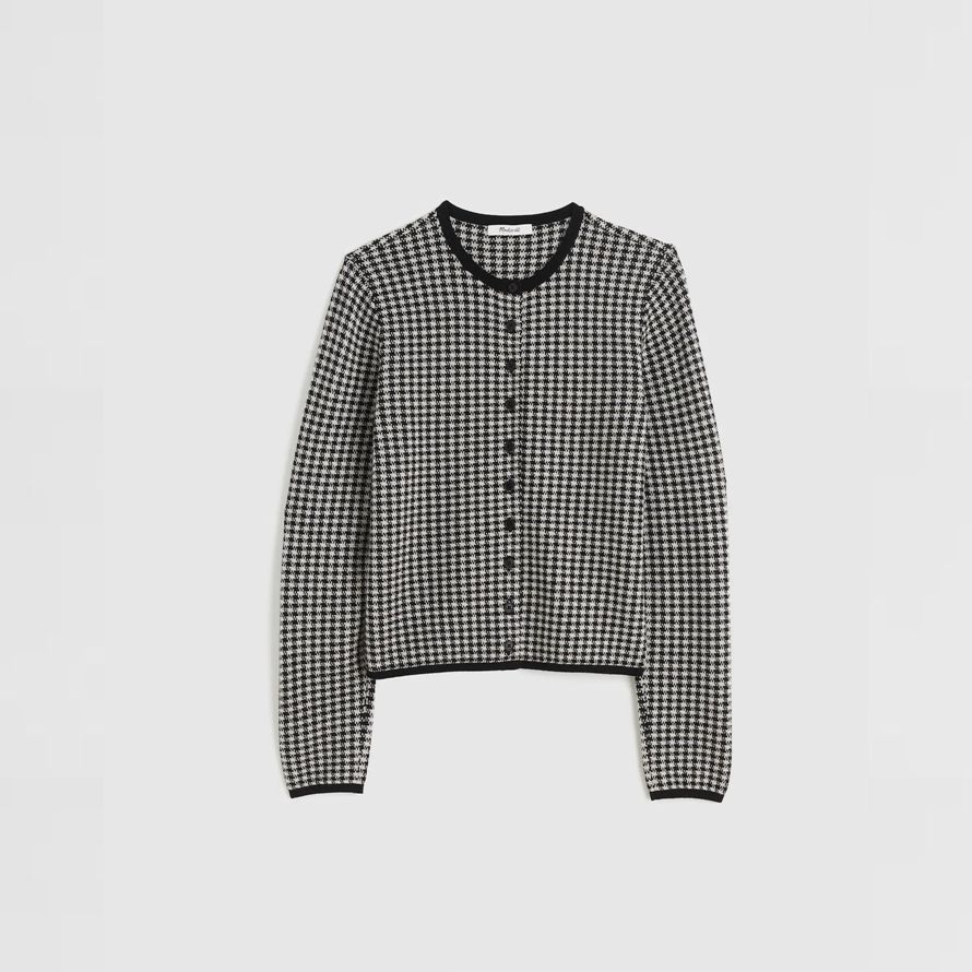 womens madewell pied-de-poule encolure ras du cou 100 laine merino cardigan noir blanc