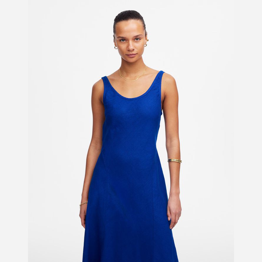 bleu foncé madewell scoopneck sans manches midi womens robe