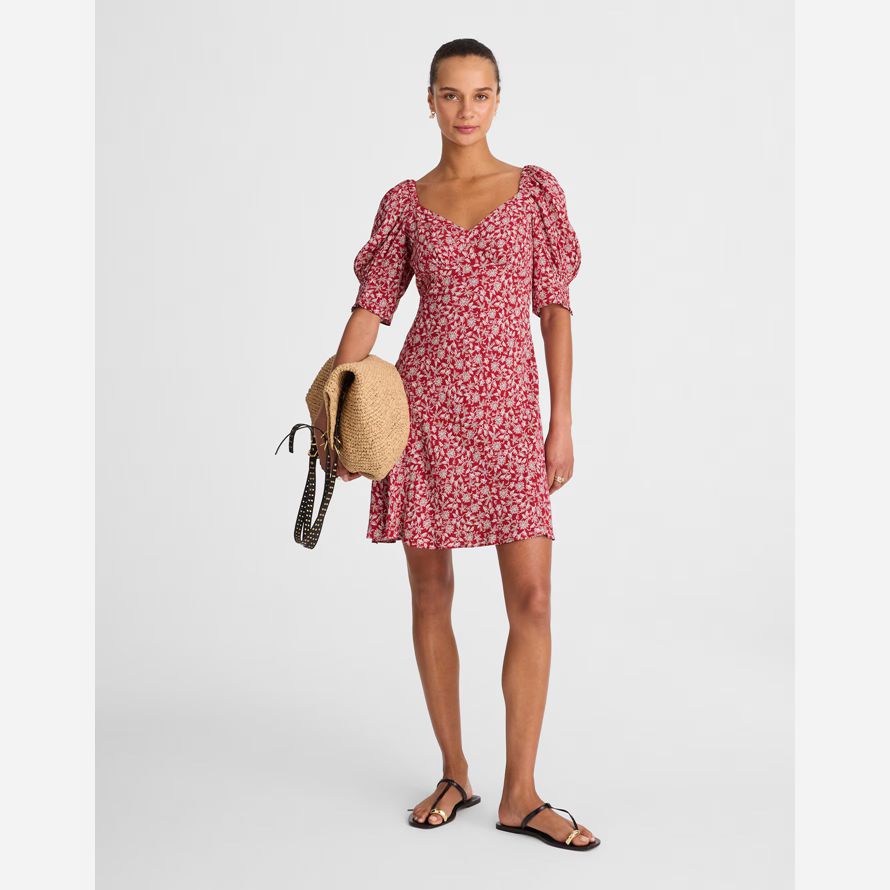 womens madewell puff manches mini robe rouge blanc