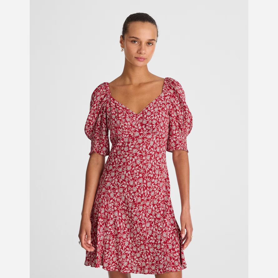 womens madewell puff manches mini robe rouge blanc