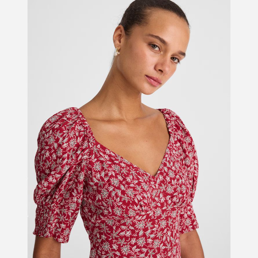 womens madewell puff manches mini robe rouge blanc