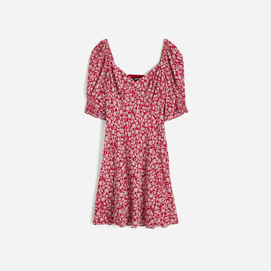 womens madewell puff manches mini robe rouge blanc
