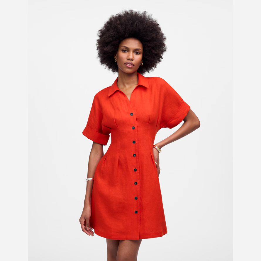 womens madewell plissée mini robe chemise rouge
