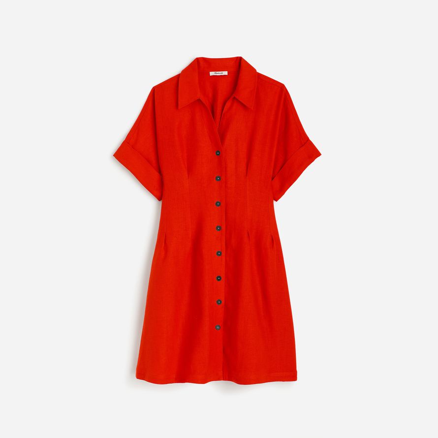 womens madewell plissée mini robe chemise rouge