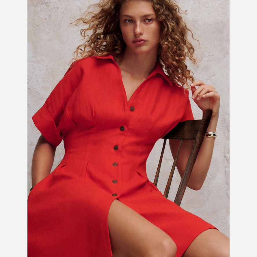 womens madewell plissée mini robe chemise rouge