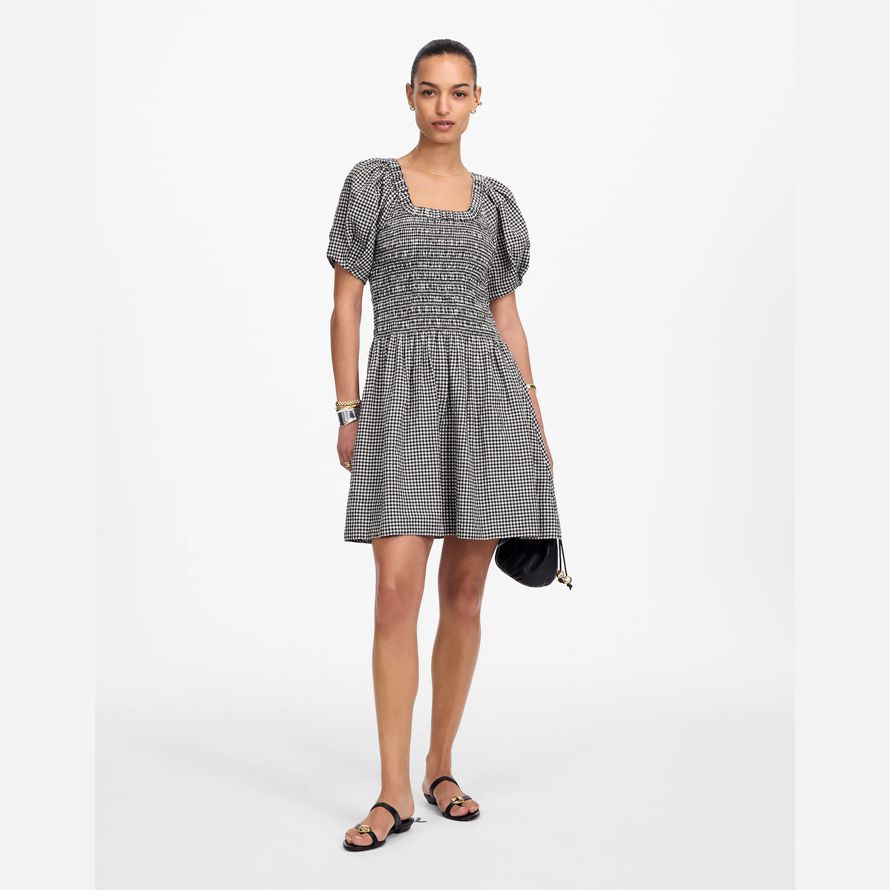 womens madewell smockée u-cou mini robe noir blanc