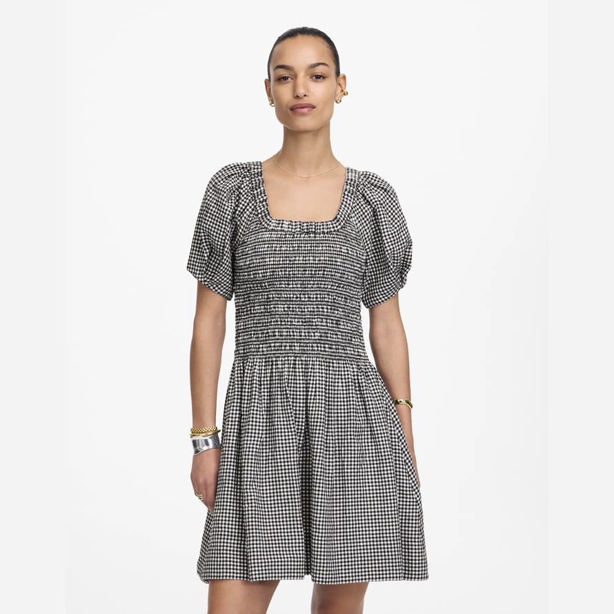 womens madewell smockée u-cou mini robe noir blanc