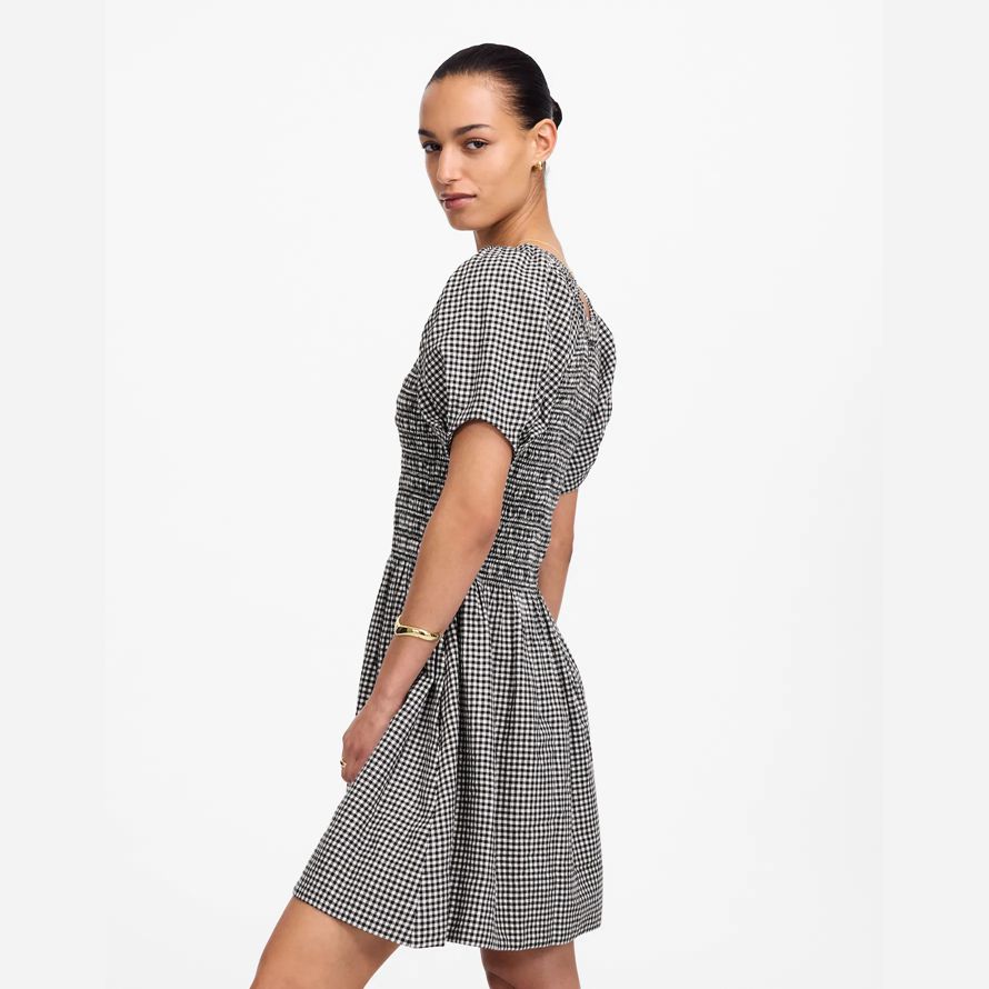 womens madewell smockée u-cou mini robe noir blanc