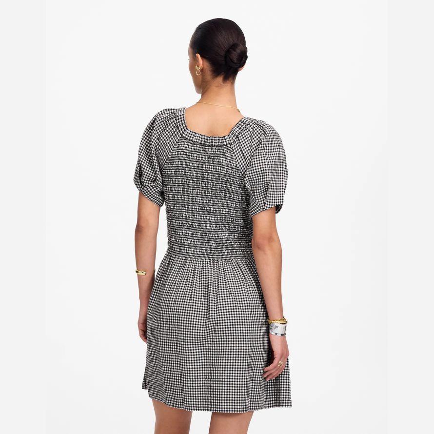 womens madewell smockée u-cou mini robe noir blanc