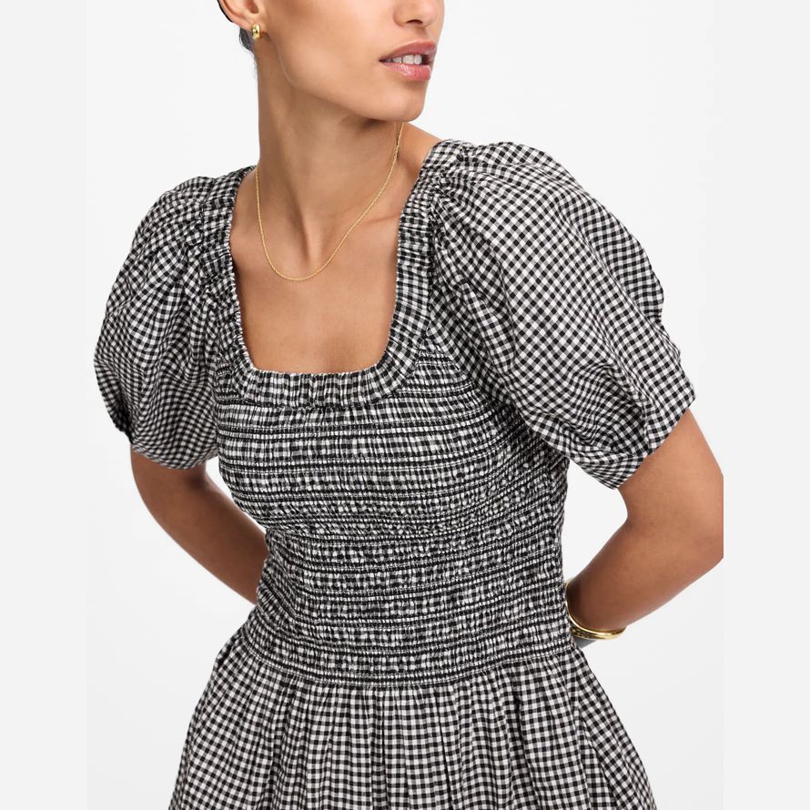 womens madewell smockée u-cou mini robe noir blanc