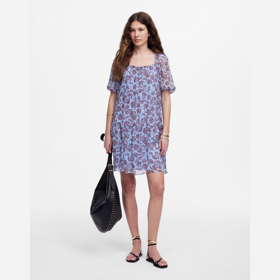 madewell puff manches mini robe de womens bleu chocolat