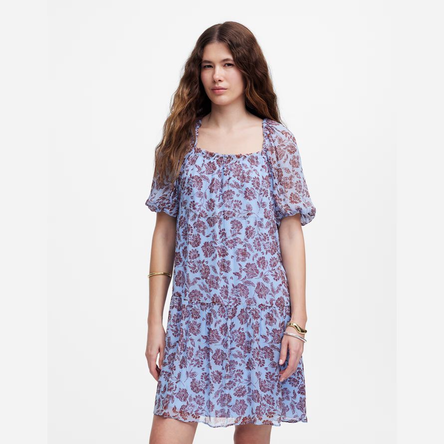 madewell puff manches mini robe de womens bleu chocolat