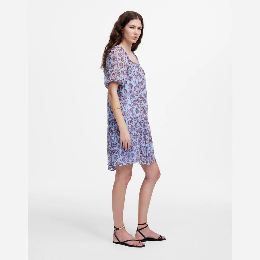 madewell puff manches mini robe de womens bleu chocolat