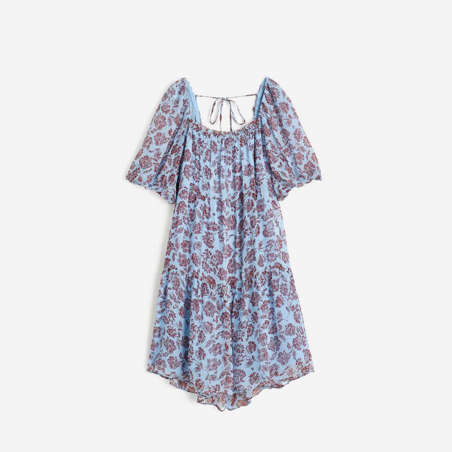 madewell puff manches mini robe de womens bleu chocolat