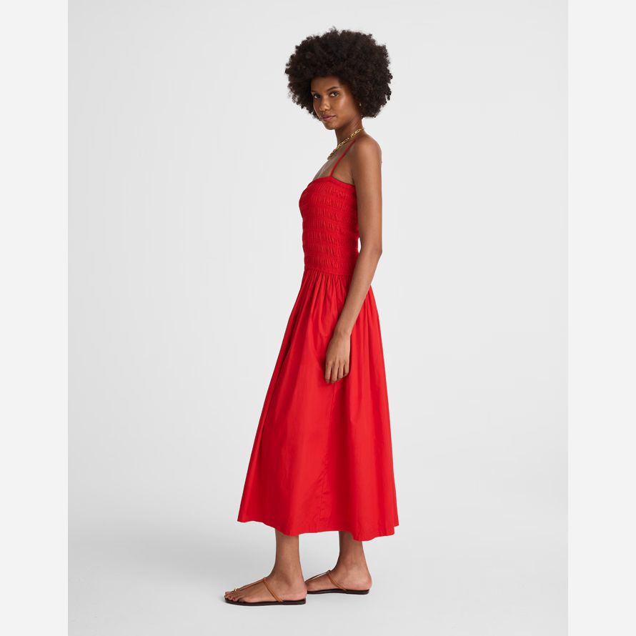 womens madewell popeline smockée maxi robe rouge