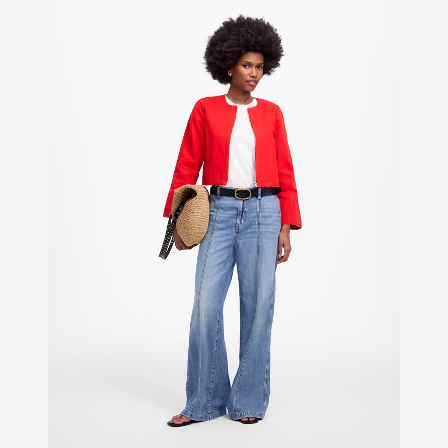 red womens madewell culture cardigan en coton-lin vestes