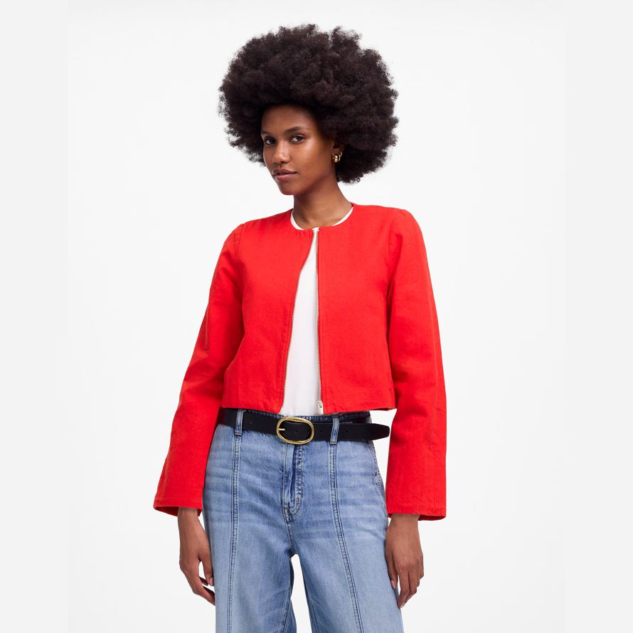 red womens madewell culture cardigan en coton-lin vestes
